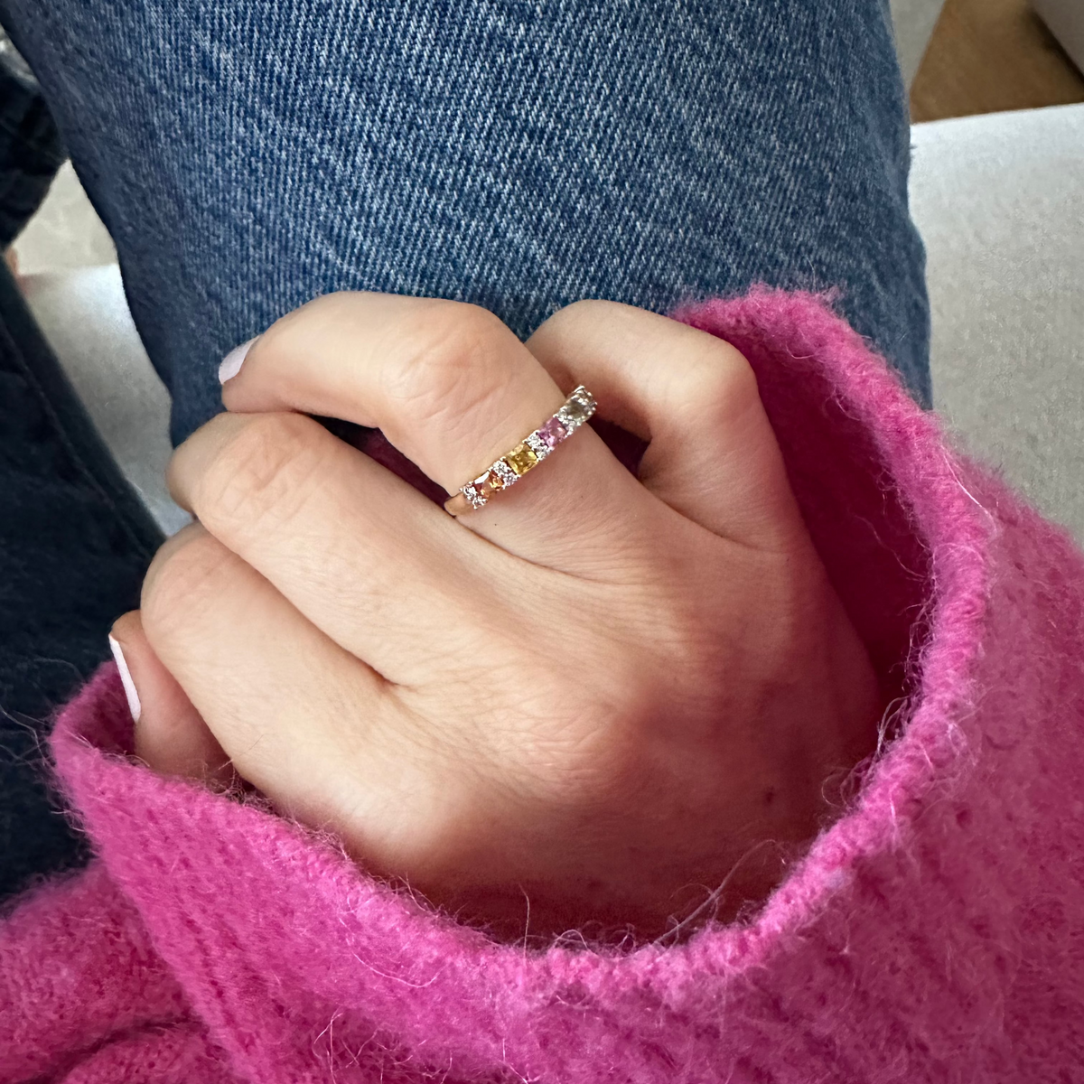 Phönix - Diamant Ring mit bunten Saphiren