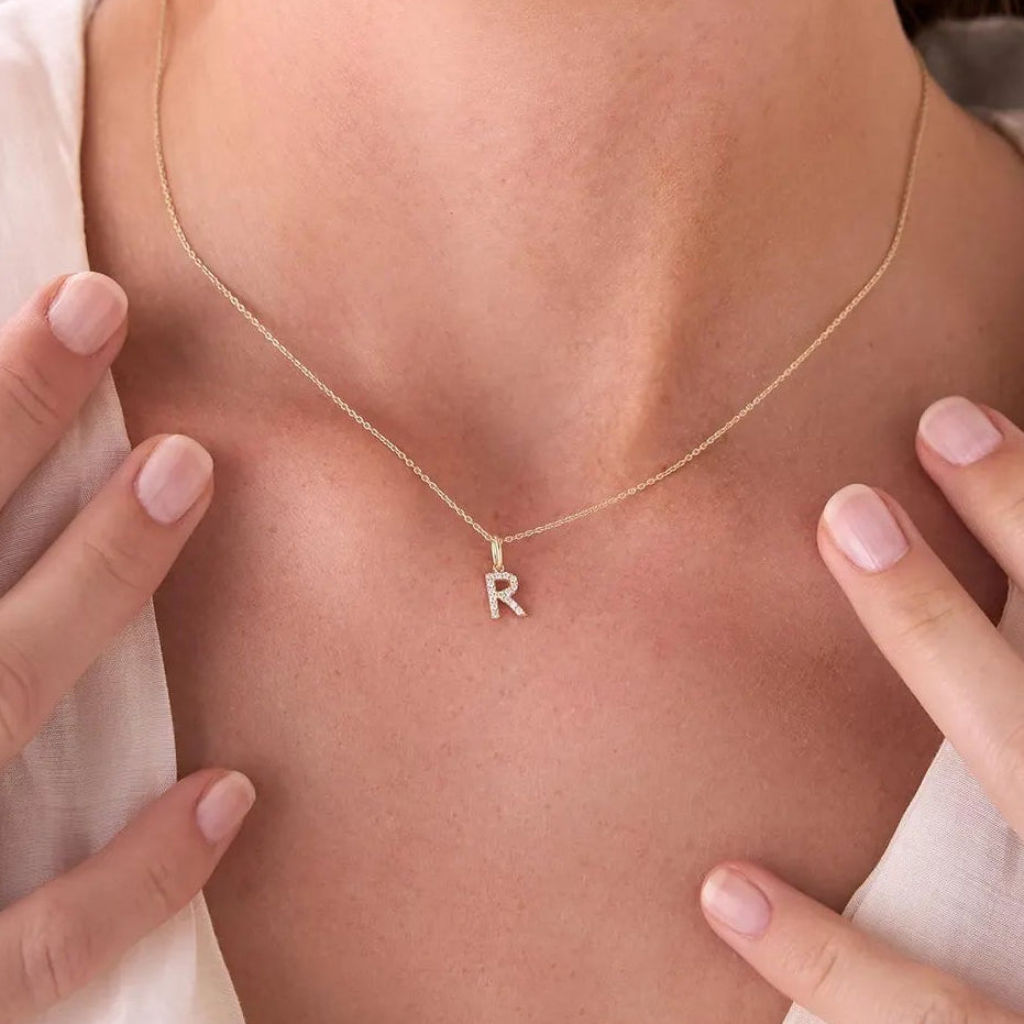 YOU - Gold Vermeil Letter Halskette mit Zirkonia Steinchen