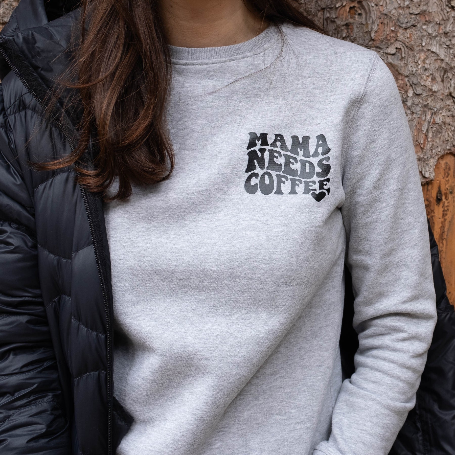 Mama needs coffee – grauer Heavy Sweater aus Bio-Baumwolle