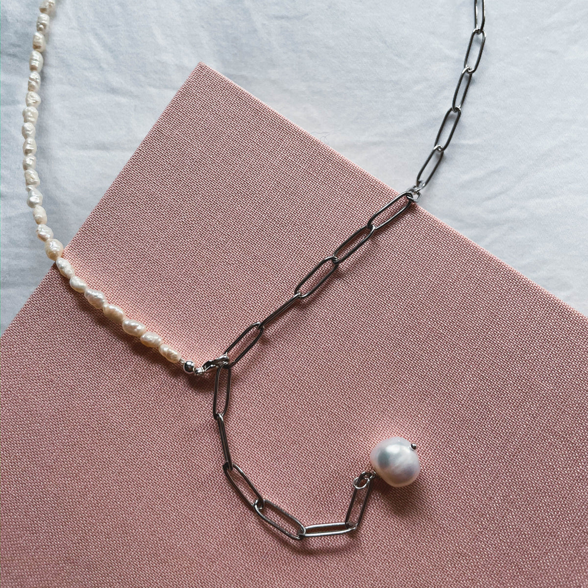 Daisy - Süßwasserperlen Gliederhalskette (Silber Stainless Steel)