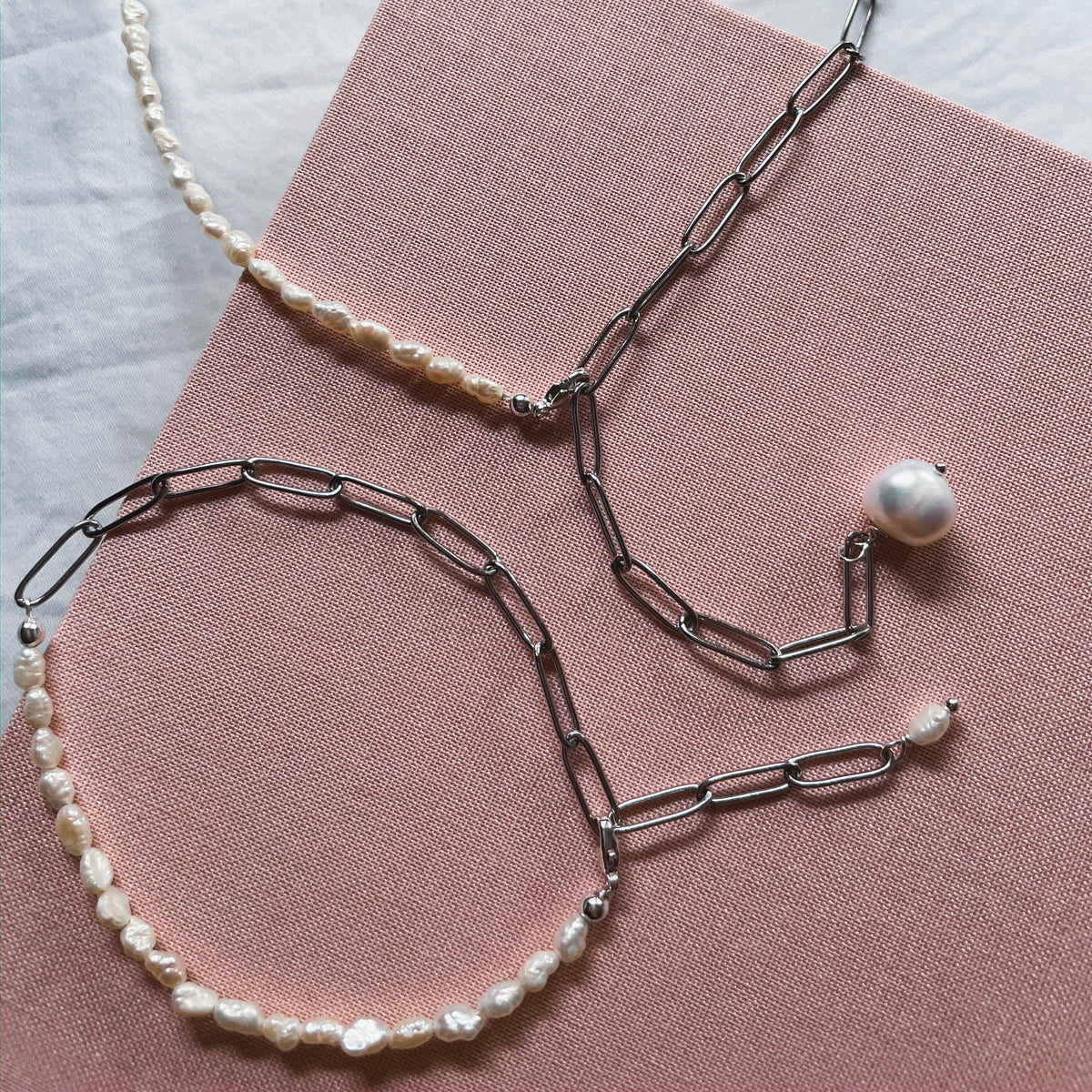 Daisy - Süßwasserperlen Gliederhalskette (Silber Stainless Steel)