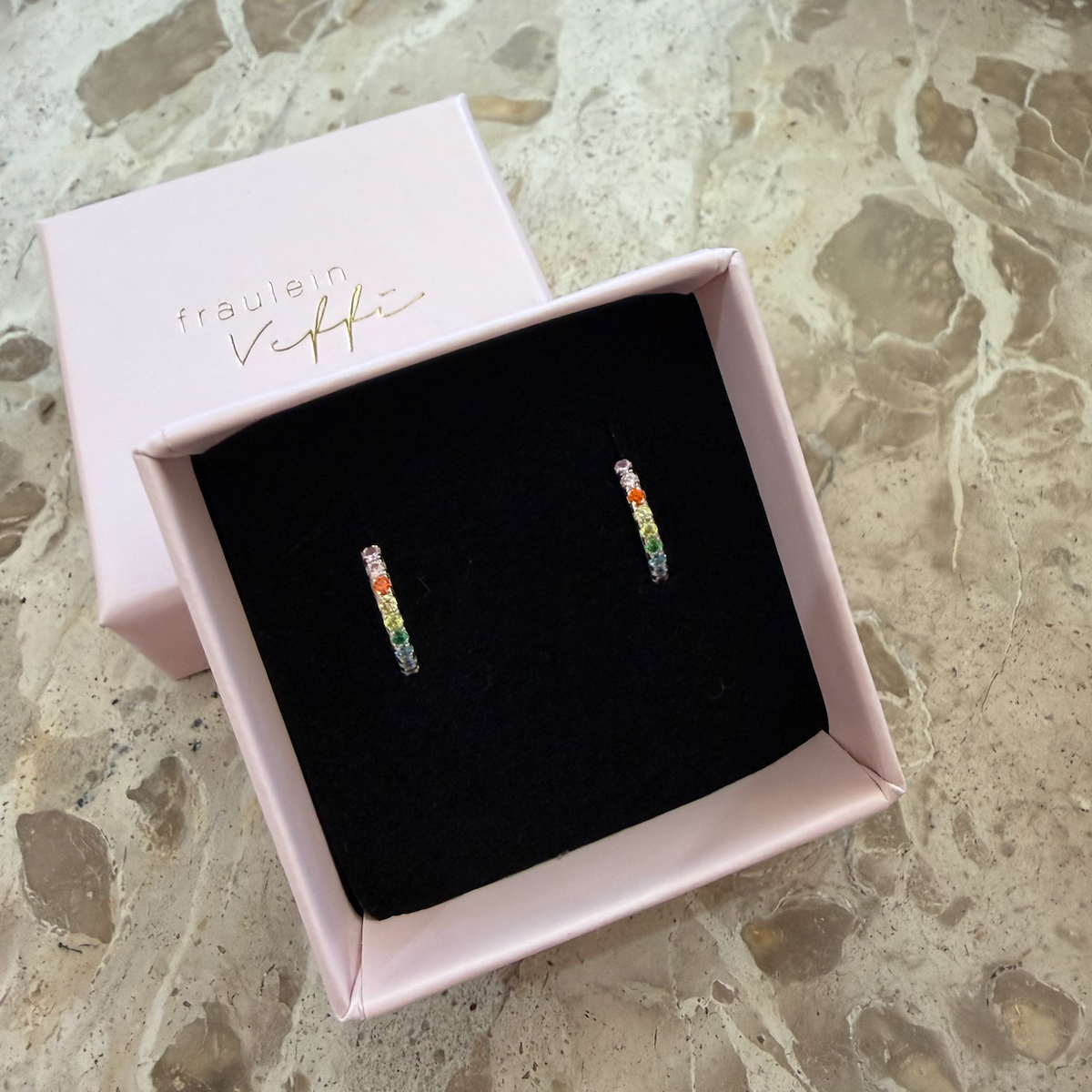 Rainbow Cleo - Mini Creolen mit bunten Zirkonia Steinen