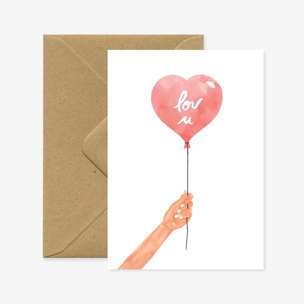 Herz Ballon - Glückwunschkarte mit Kuvert