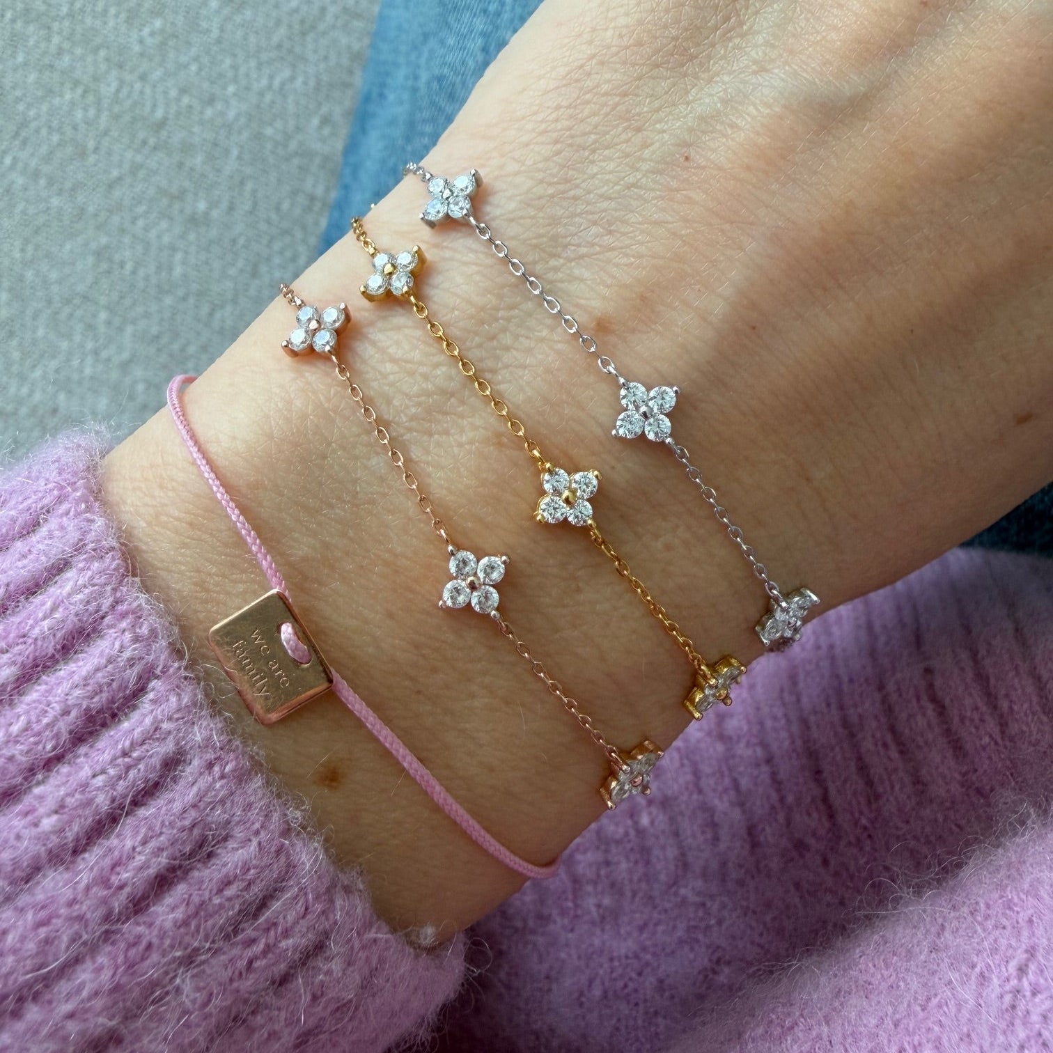 Louise - zartes Gold Vermeil Armband mit Zirkonia Glücksblume