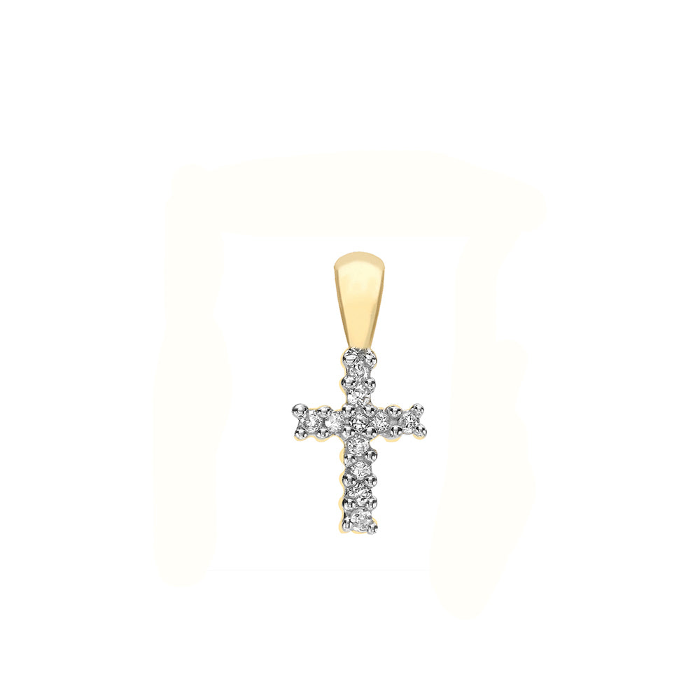 Echtgold-Halskette mit diamantbesetztem Kreuz