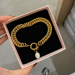 Flora - Chunky Gliederarmband mit Süßwasserperlen-Anhänger