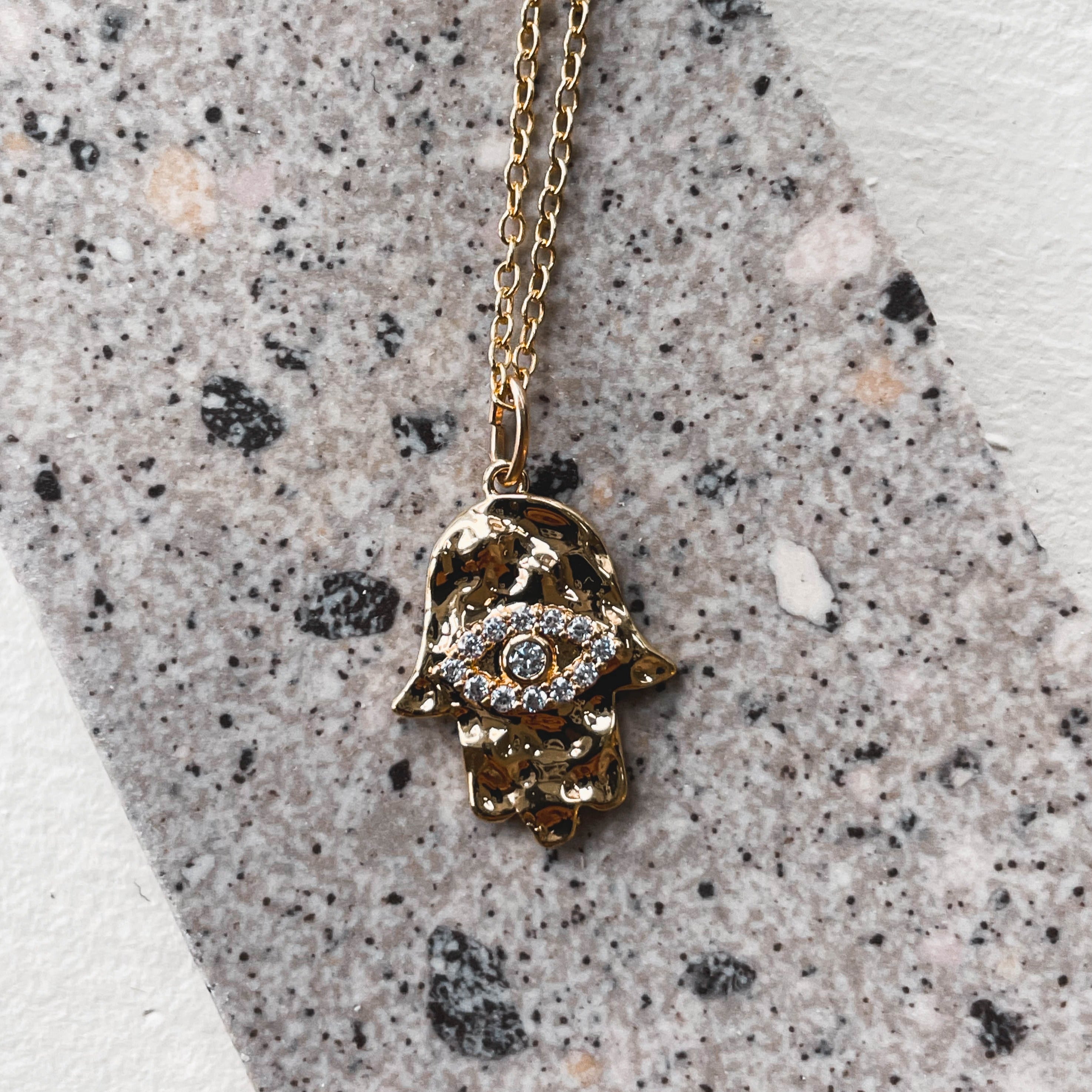 Schützende Hand - verg. Halskette mit Hamsa Hand Anhänger