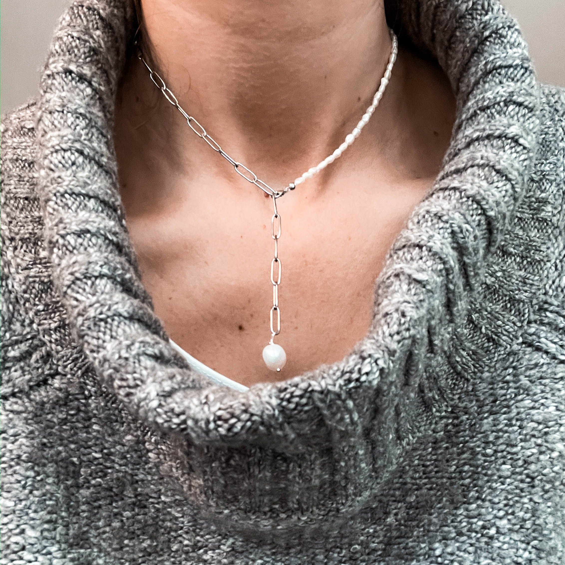 Daisy - Süßwasserperlen Gliederhalskette (Silber Stainless Steel)