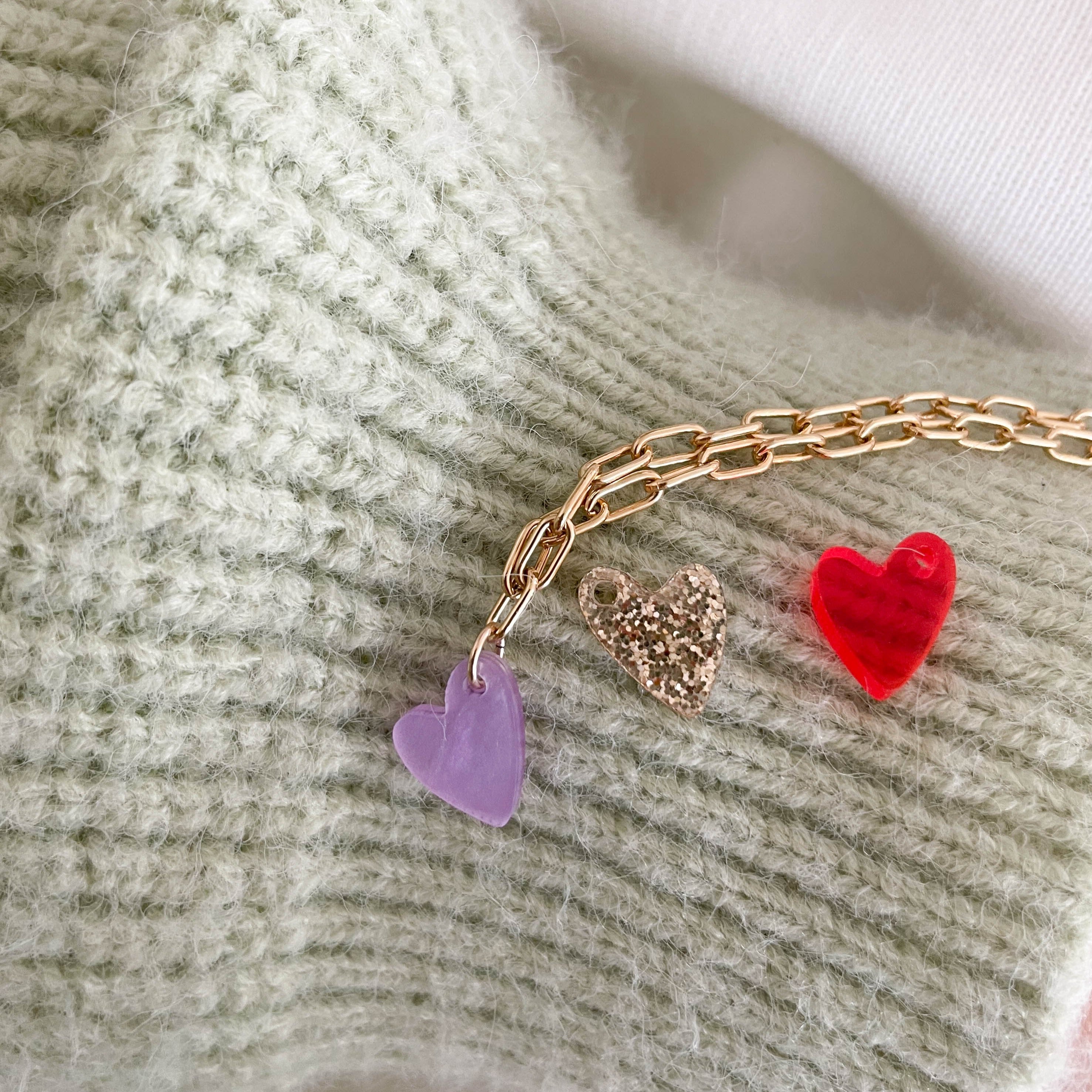 The Feelgood - 18k vergoldete Glieder-Kette oder Armband mit Herz Anhänger (in 3 Farben)