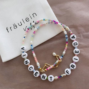Bunte Süßwasserperlen-Kette mit Message