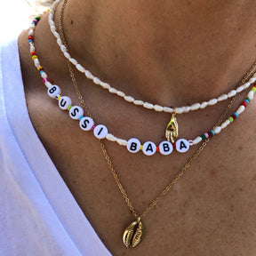 Bunte Süßwasserperlen-Kette mit Message